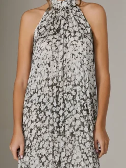Jolie Moi Occasion Dresses|Weekend Casuals-Abstract Halter Neck Pleated Maxi Dress, Black Abstract