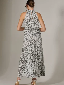 Jolie Moi Occasion Dresses|Weekend Casuals-Abstract Halter Neck Pleated Maxi Dress, Black Abstract