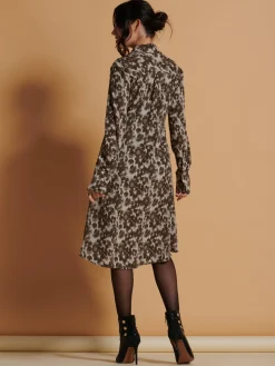 Jolie Moi Shirt Dresses|Weekend Casuals-Abstract Print Dipped Hem Shirt Dress, Taupe Multi