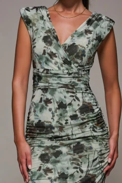 Jolie Moi Occasion Dresses|Sleeveless Dresses-Abstract Ruched Asymmetric Bodycon Dress, Grey Abstract