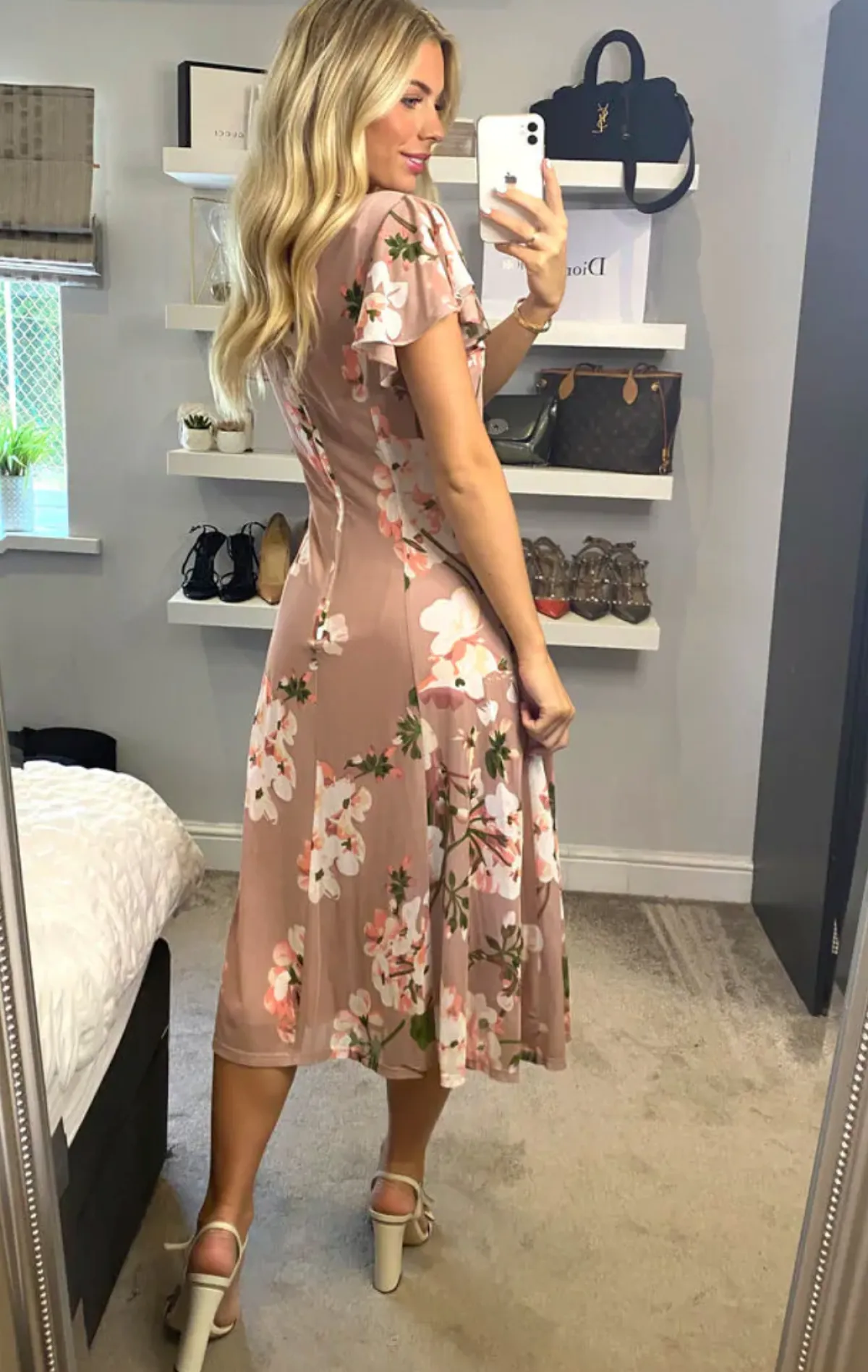 Jolie Moi Occasion Dresses|Floral Dresses-Acela Floral Print Mesh Dress, Dusty Pink