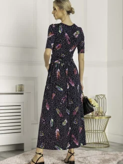 Jolie Moi Occasion Dresses|Jersey Dresses-Airis Printed Maxi Dress, Navy Multi