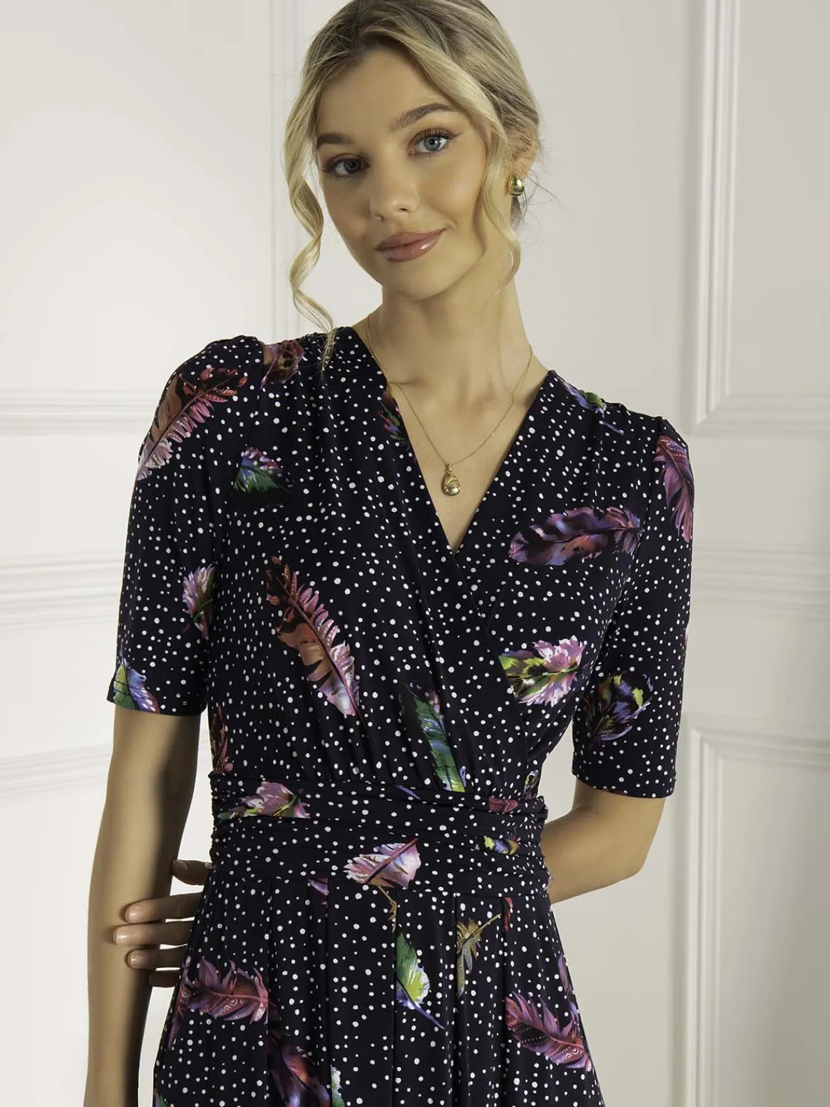 Jolie Moi Occasion Dresses|Jersey Dresses-Airis Printed Maxi Dress, Navy Multi