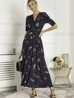 Jolie Moi Occasion Dresses|Jersey Dresses-Airis Printed Maxi Dress, Navy Multi
