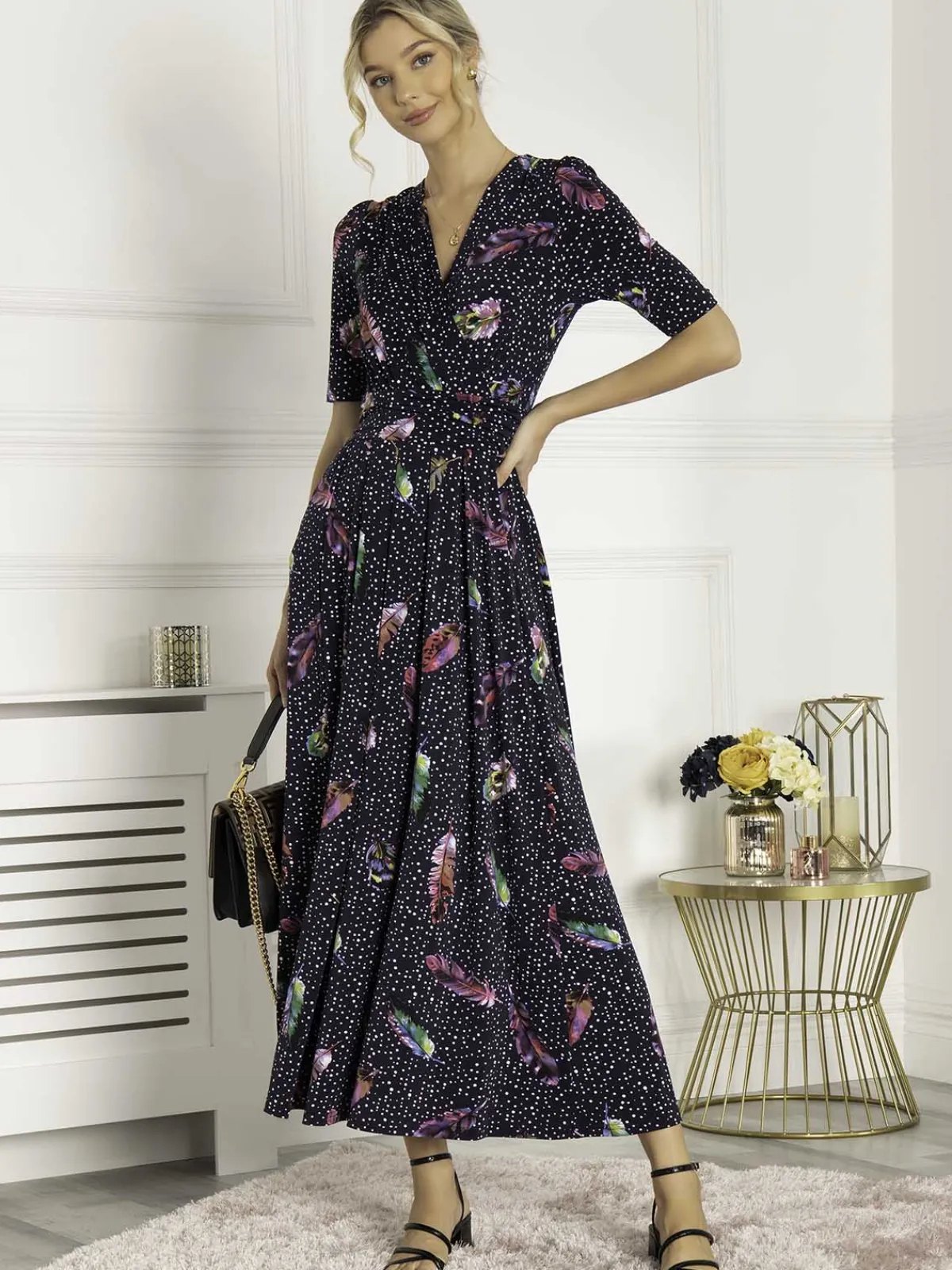 Jolie Moi Occasion Dresses|Jersey Dresses-Airis Printed Maxi Dress, Navy Multi