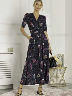Jolie Moi Occasion Dresses|Jersey Dresses-Airis Printed Maxi Dress, Navy Multi