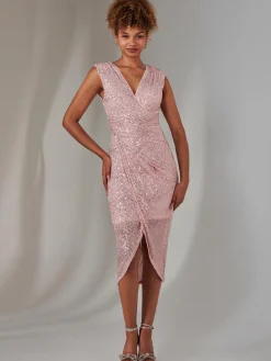 Jolie Moi Occasion Dresses|Party Dresses-Aisla Ruched Sequin Bodycon Dress, Pink