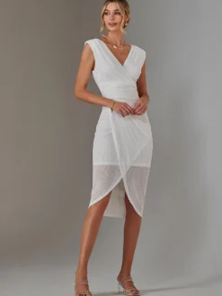 Jolie Moi Occasion Dresses|Party Dresses-Aisla Ruched Sequin Bodycon Dress, White