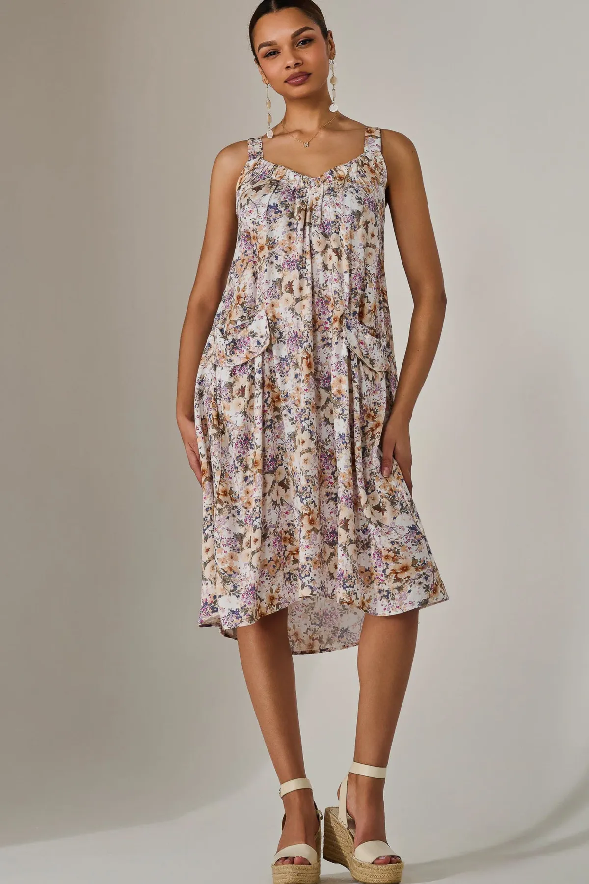 Jolie Moi Occasion Dresses|Floral Dresses-A-Line Pocket Smock Dress, Multi Abstract