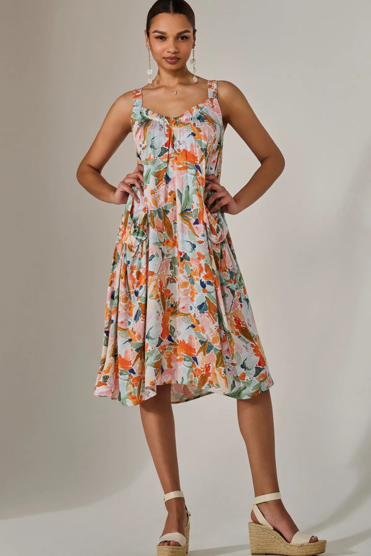 Jolie Moi Occasion Dresses|Floral Dresses-A-Line Pocket Smock Dress, Multi Floral