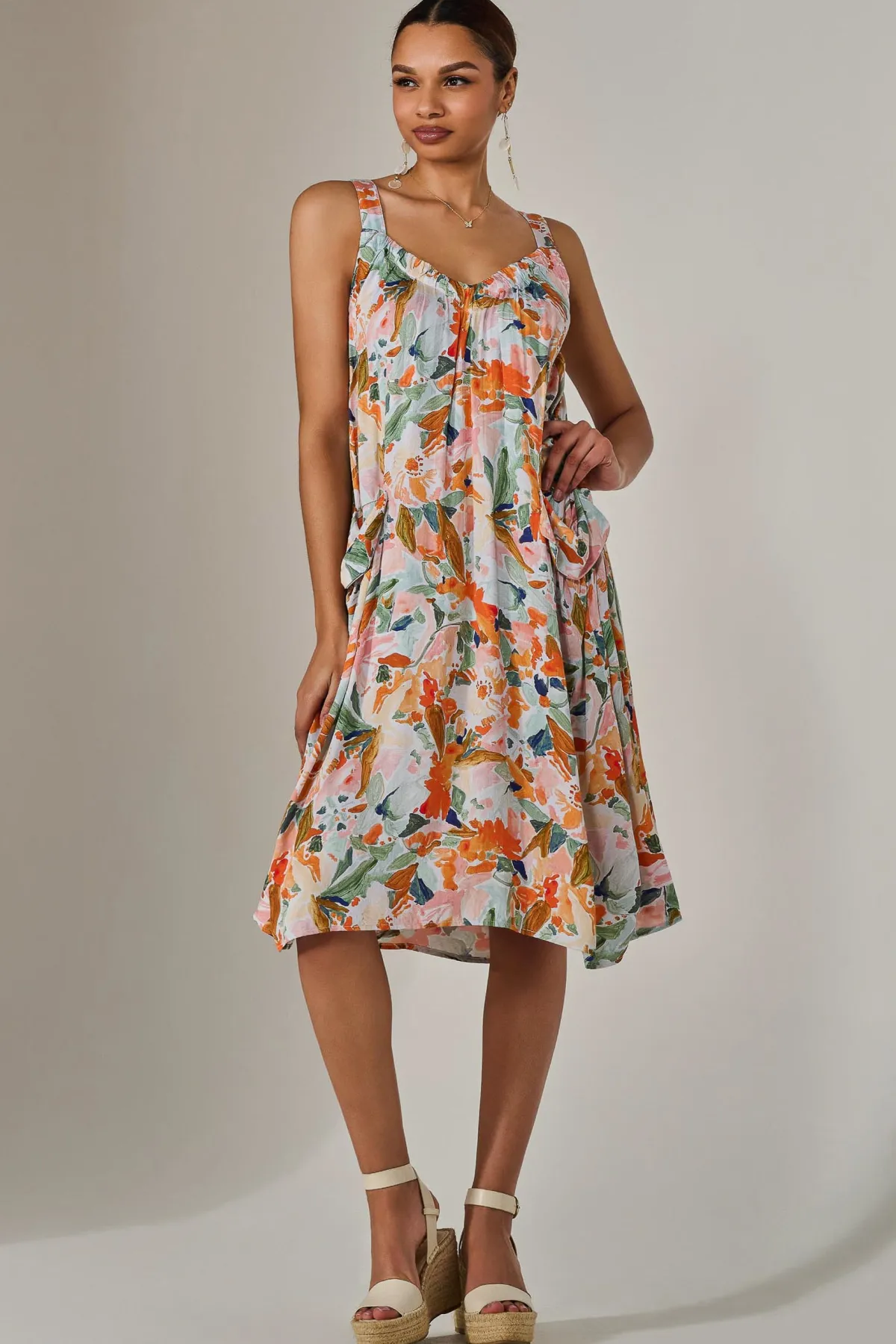 Jolie Moi Occasion Dresses|Floral Dresses-A-Line Pocket Smock Dress, Multi Floral