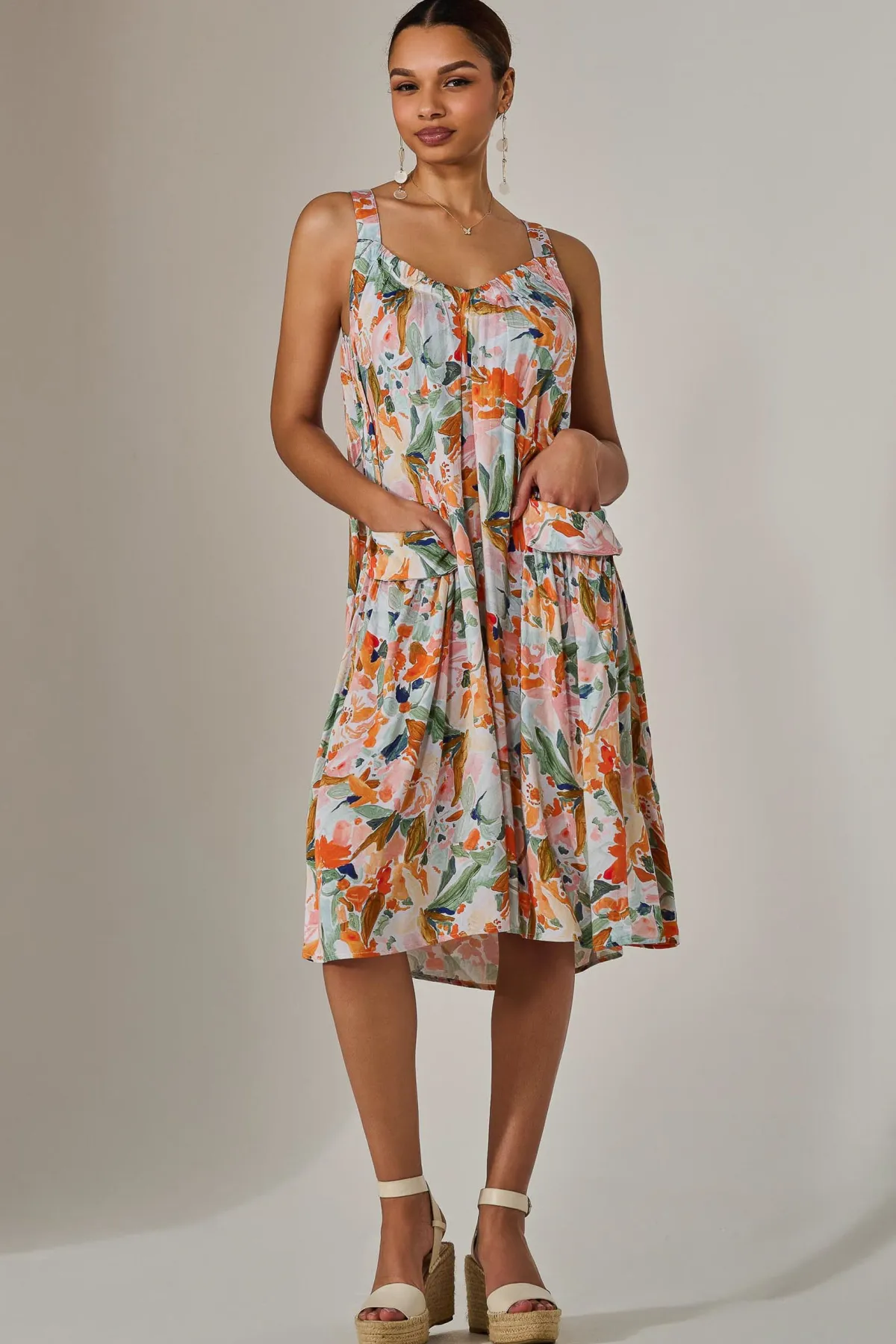 Jolie Moi Occasion Dresses|Floral Dresses-A-Line Pocket Smock Dress, Multi Floral