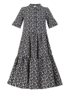 Jolie Moi Shirt Dresses|Office Dresses-Amara Tiered Midi Shirt Dress, Black Geo