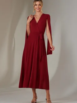 Jolie Moi Occasion Dresses|Wrap Dresses-Amira Cape Sleeve Wrapped Maxi Dress, Merlot