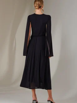 Jolie Moi Occasion Dresses|Wrap Dresses-Amira Cape Sleeve Wrapped Maxi Dress, Navy
