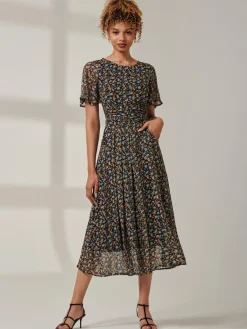 Jolie Moi Occasion Dresses|Floral Dresses-Angel Sleeve Chiffon Maxi Dress, Navy Floral