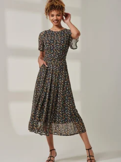 Jolie Moi Occasion Dresses|Floral Dresses-Angel Sleeve Chiffon Maxi Dress, Navy Floral