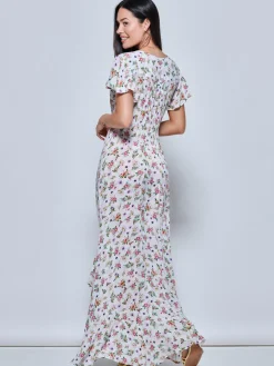 Jolie Moi Occasion Dresses|Weekend Casuals-Ange eeved High ow Hoiday axi Dre, Pink Floral