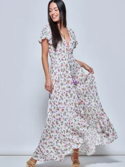 Jolie Moi Occasion Dresses|Weekend Casuals-Ange eeved High ow Hoiday axi Dre, Pink Floral