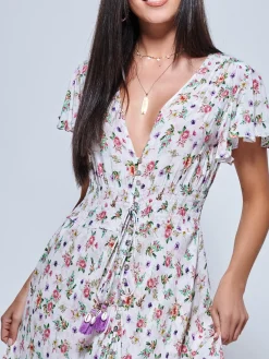 Jolie Moi Occasion Dresses|Weekend Casuals-Ange eeved High ow Hoiday axi Dre, Pink Floral