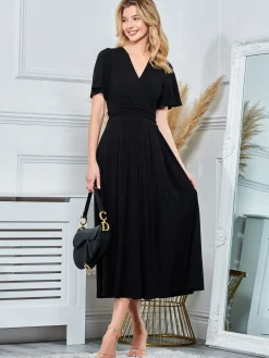 Jolie Moi Occasion Dresses|Jersey Dresses-Angel Sleeve Jersey Maxi Dress, Black