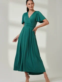 Jolie Moi Occasion Dresses|Party Dresses-Angel Sleeve Jersey Maxi Dress, Dark Teal