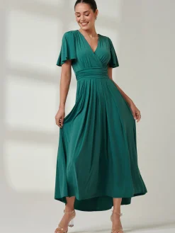 Jolie Moi Occasion Dresses|Party Dresses-Angel Sleeve Jersey Maxi Dress, Dark Teal
