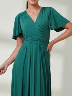 Jolie Moi Occasion Dresses|Party Dresses-Angel Sleeve Jersey Maxi Dress, Dark Teal