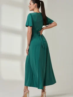Jolie Moi Occasion Dresses|Party Dresses-Angel Sleeve Jersey Maxi Dress, Dark Teal