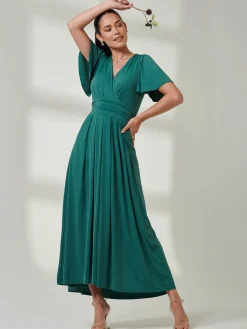 Jolie Moi Occasion Dresses|Party Dresses-Angel Sleeve Jersey Maxi Dress, Dark Teal