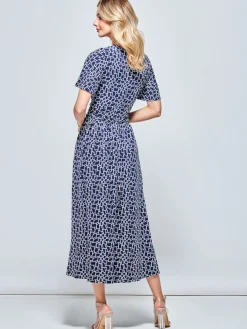 Jolie Moi Occasion Dresses|Jersey Dresses-Angel Sleeve Jersey Maxi Dress, Navy Geo