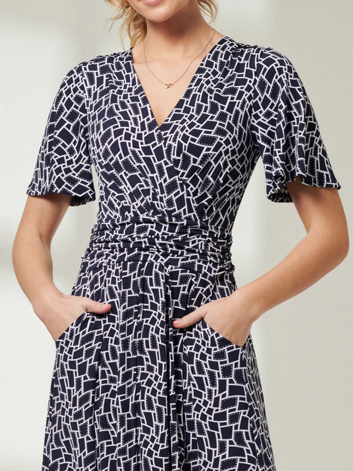 Jolie Moi Occasion Dresses|Jersey Dresses-Angel Sleeve Jersey Maxi Dress, Navy Geo