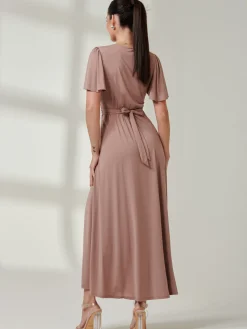 Jolie Moi Occasion Dresses|Wrap Dresses-Angel Sleeve Jersey Maxi Dress, Rose Taupe