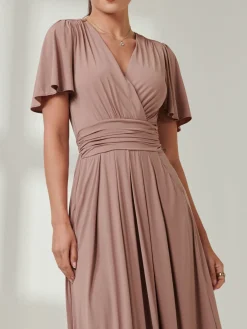 Jolie Moi Occasion Dresses|Wrap Dresses-Angel Sleeve Jersey Maxi Dress, Rose Taupe