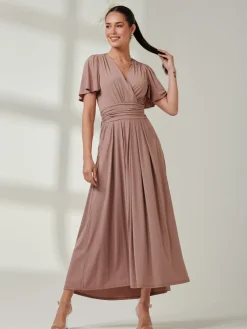 Jolie Moi Occasion Dresses|Wrap Dresses-Angel Sleeve Jersey Maxi Dress, Rose Taupe