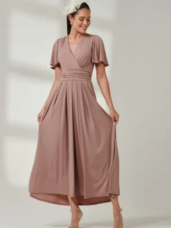 Jolie Moi Occasion Dresses|Wrap Dresses-Angel Sleeve Jersey Maxi Dress, Rose Taupe