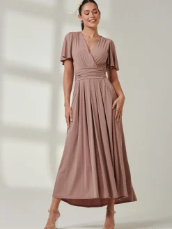 Jolie Moi Occasion Dresses|Wrap Dresses-Angel Sleeve Jersey Maxi Dress, Rose Taupe