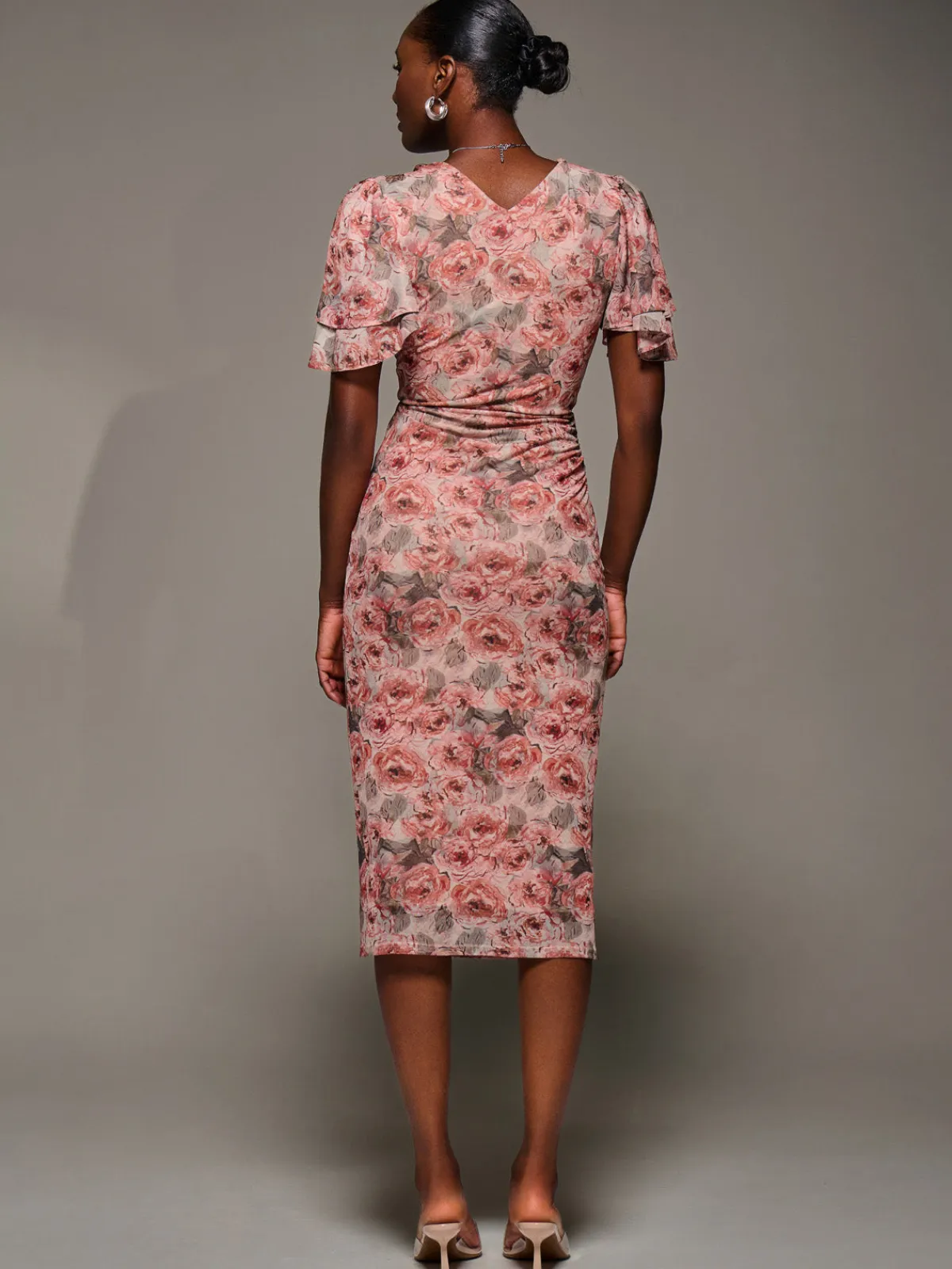 Jolie Moi Occasion Dresses|Floral Dresses-Angel Sleeve Mesh Bodycon Dress, Pink Abstract