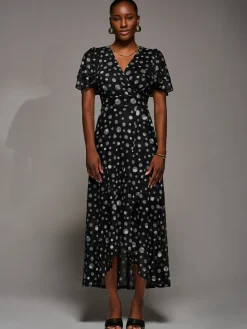 Jolie Moi Occasion Dresses|Wrap Dresses-Angel Sleeve Mesh Frill Wrap Maxi Dress, Black Spot