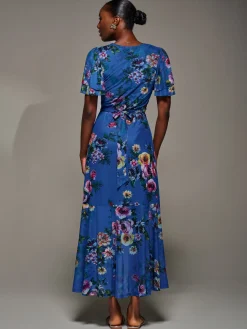 Jolie Moi Occasion Dresses|Floral Dresses-Angel Sleeve Mesh Frill Wrap Maxi Dress, Royal Floral
