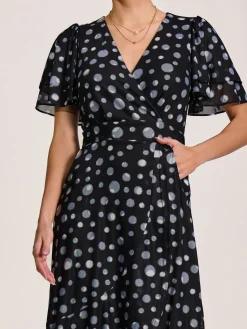 Jolie Moi Occasion Dresses|Mesh Dresses-Angel Sleeve Mesh Maxi Dress, Black Spot