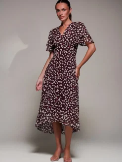 Jolie Moi Occasion Dresses|Maxi Dresses-Angel Sleeve Pleated Chiffon Midaxi Dress, Purple Multi