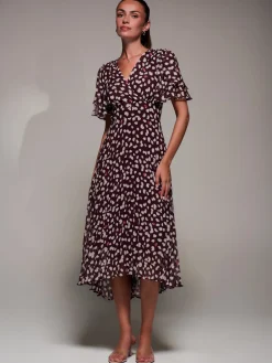 Jolie Moi Occasion Dresses|Maxi Dresses-Angel Sleeve Pleated Chiffon Midaxi Dress, Purple Multi