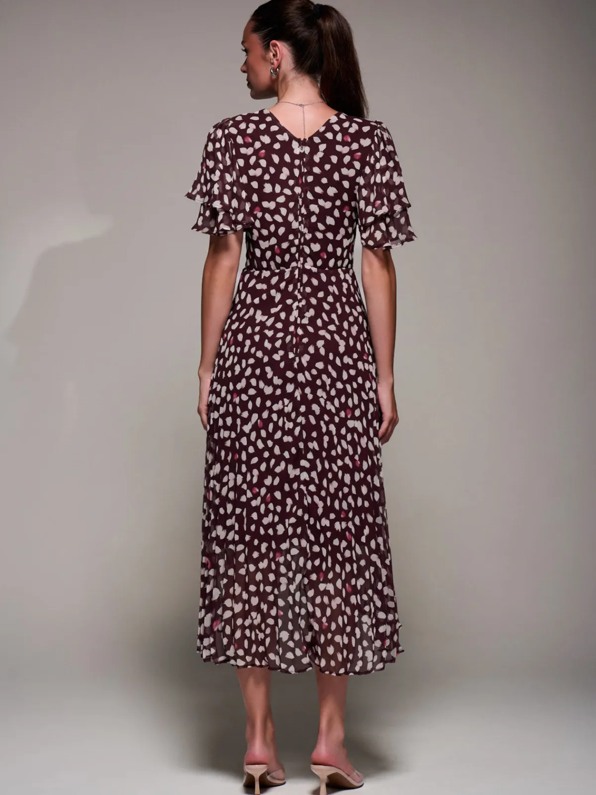 Jolie Moi Occasion Dresses|Maxi Dresses-Angel Sleeve Pleated Chiffon Midaxi Dress, Purple Multi