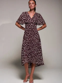 Jolie Moi Occasion Dresses|Maxi Dresses-Angel Sleeve Pleated Chiffon Midaxi Dress, Purple Multi