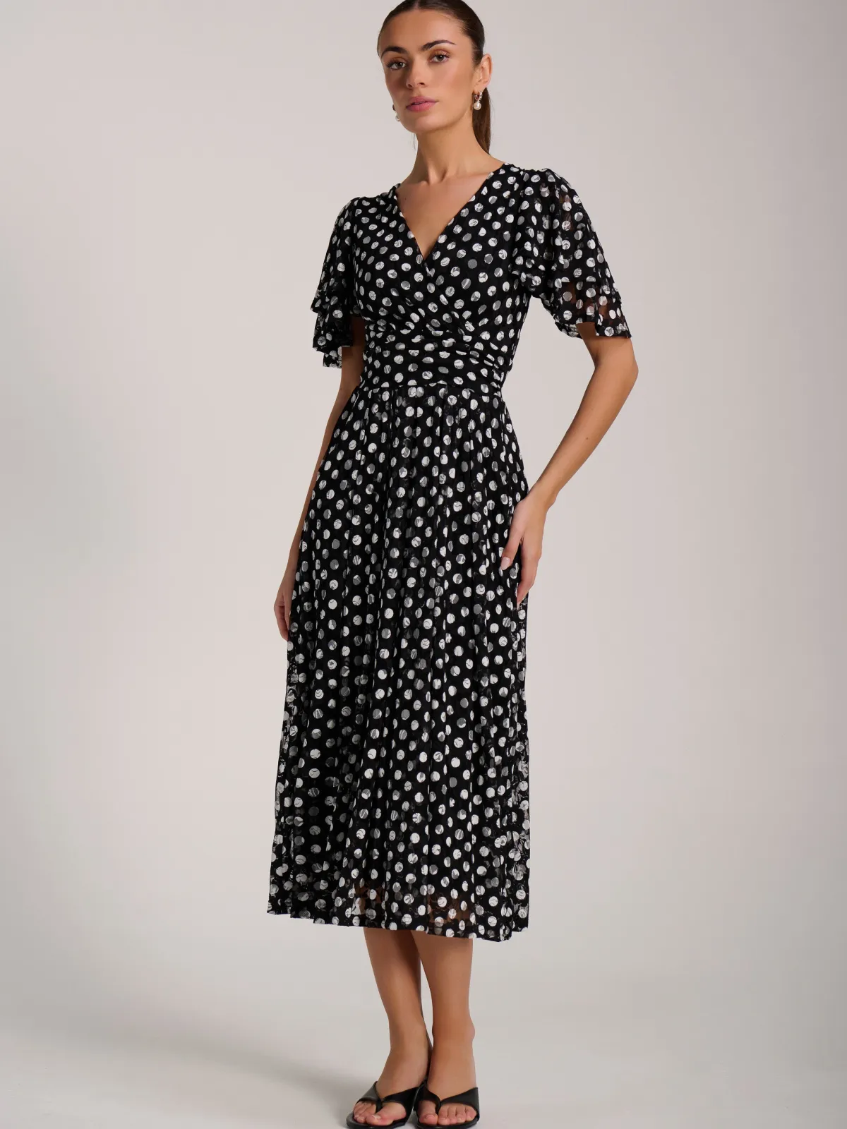Jolie Moi Occasion Dresses|Signature Lace-Angel Sleeve Print Lace Maxi Dress, Black Spot