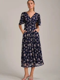 Jolie Moi Occasion Dresses|Floral Dresses-Angel Sleeve Print Lace Maxi Dress, Navy Floral
