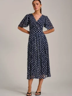 Jolie Moi Occasion Dresses|Weekend Casuals-Angel Sleeve Print Lace Maxi Dress, Navy Spot
