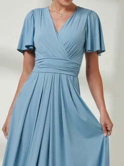 Jolie Moi Occasion Dresses|Jersey Dresses-Angel Sleeve Super-Smooth Jersey Maxi Dress, Blue