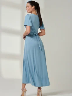 Jolie Moi Occasion Dresses|Jersey Dresses-Angel Sleeve Super-Smooth Jersey Maxi Dress, Blue